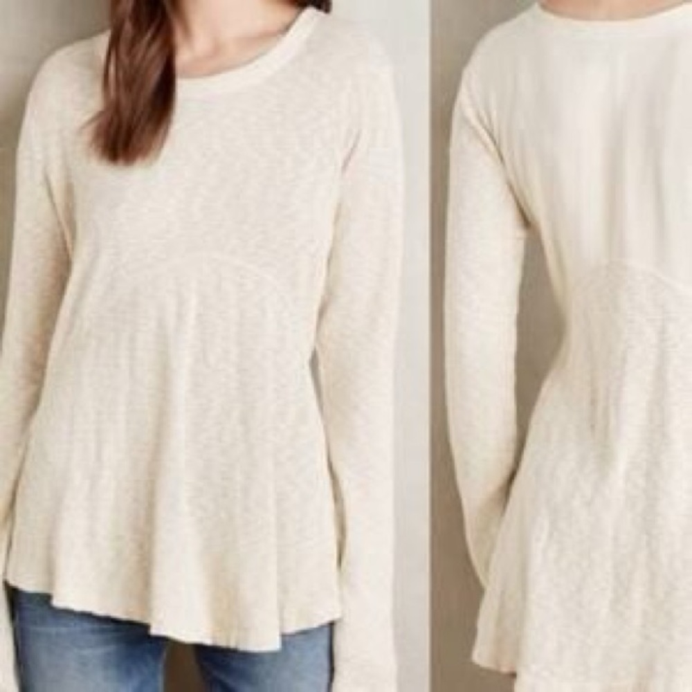 Anthropologie Left of Center Oatmeal Swing Top Romantic Boho Cottagecore